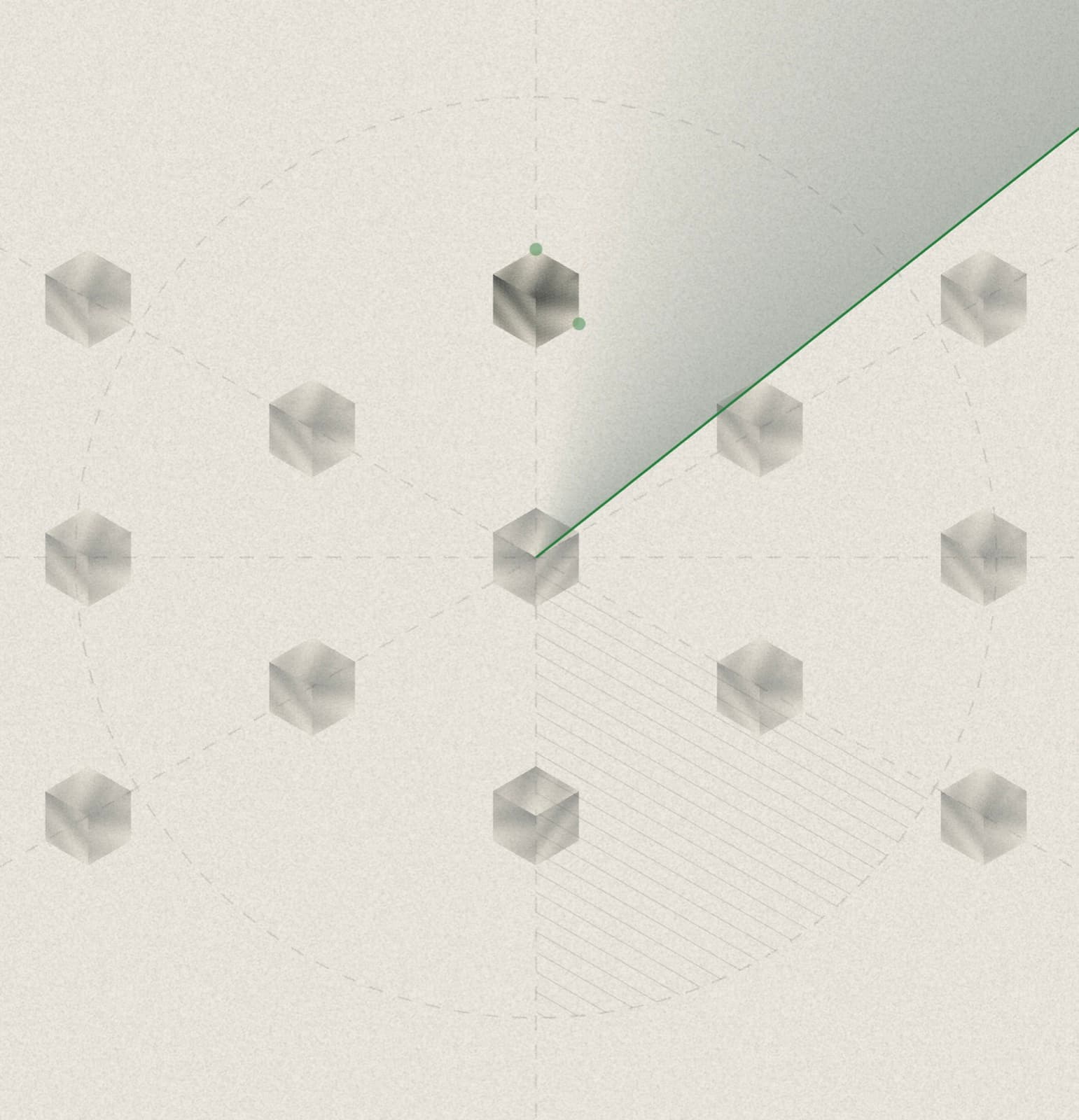 A network of AI agents represented as cubes, with one agent selected